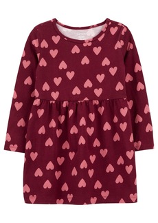Carter's Toddler Girls Heart Print Long Sleeve Jersey Dress - Red