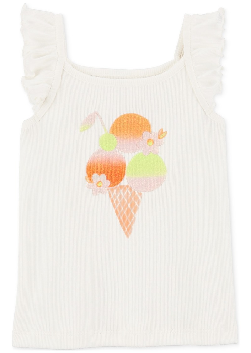 Carter's Toddler Girls Ice Cream Graphic Cotton Flutter-Sleeve Tank Top - White