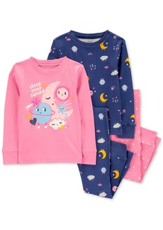 Carter's Toddler Girls Space-Print 100% Snug-Fit Cotton Pajamas, 4 Piece Set - Pink/Navy