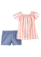 Carter's Toddler Girls Striped Top and Chambray Shorts, 2 Piece Set