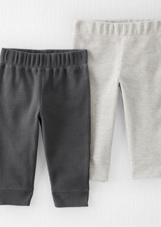 Little Planet by Carter's Baby Boys or Baby Girls Waffle-Knit Jogger Pants, Pack of 2 - Oatmeal Heather, Grey Gravel