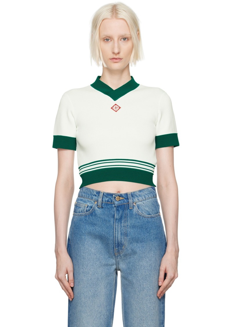 Casablanca White & Green Draped Tennis Top