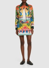 Casablanca Printed Satin Quilted Cropped Jacket