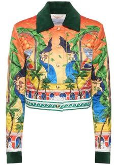 Casablanca Printed Satin Quilted Cropped Jacket