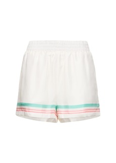Casablanca Printed Silk Twill Elastic Waist Shorts