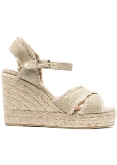Castañer Beige Wedge Sandals with Criss-Crossed Straps in Canvas and Straw Woman Castaner
