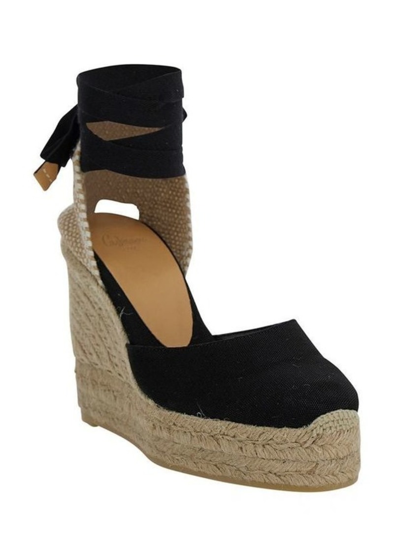 Castañer 'Carina' Beige and Black Espadrille Wedge in Cotton and Rafia Woman