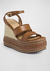 Castañer Faure Leather Raffia Wedge Espadrilles