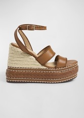 Castañer Faure Leather Raffia Wedge Espadrilles