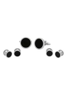 C&C California Men's Resin Tuxedo in Stainless Steel Stud and Cufflink Set - 3 Pieces