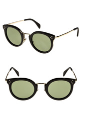 CELINE 49mm Round Sunglasses in Black/Pale Gold/Smoke at Nordstrom