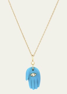 Celine Daoust 14k Yellow Gold Baby Blue Turquoise Hand and Diamond Necklace