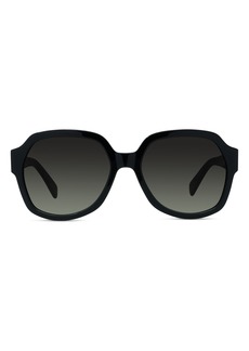 CELINE 56mm Round Sunglasses in Shiny Black /Gradient Brown at Nordstrom