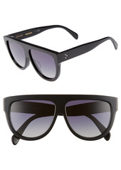 Women's Celine Special Fit 60mm Polarized Gradient Flat Top Sunglasses - Black/ Gradient Smoke