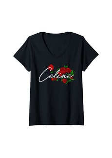 Womens Celine T-Shirt Floral Rose Celine Name Birthday Shirt Gift V-Neck T-Shirt