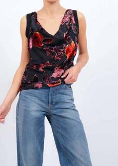 Central Park West Printed Cowl Blouse In Black And Red
