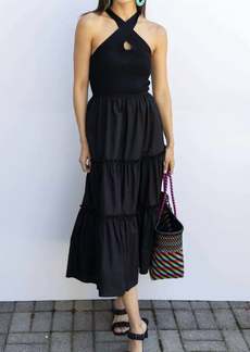 Central Park West Sage Combo Tiered Dress In Black