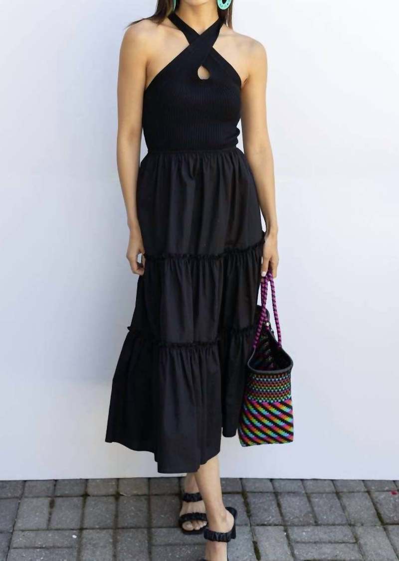 Central Park West Sage Combo Tiered Dress In Black