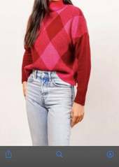 Central Park West Wesley Bias Check Jaquard Mock Pullover in Raspberry