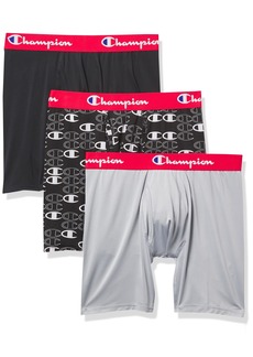 Champion Men's Lightweight & Breathable Stretch Boxer Brief (Pack of 3) New Ebony/New Ebony with C Logo Print/Silverstone