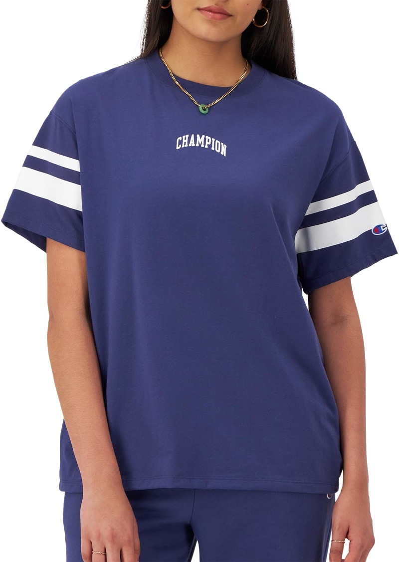 Champion Classic Oversized T Soft and Comfortable Tee Shirt for Women Blown Glass Blue Stripe Arched