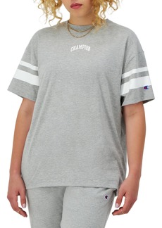 Champion Classic Oversized T Soft and Comfortable Tee Shirt for Women Oxford Gray Stripe Arched