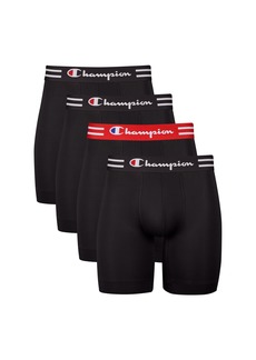 Champion Men's Boxer Briefs Pack Performance Moisture-Wicking Odor Control 4-Pack Long Leg-Black-4 Pack