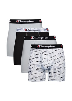 Champion Men's Boxer Briefs Total Support Pouch Lightweight Stretch Moisture-Wicking Black/Grey-4 Pack