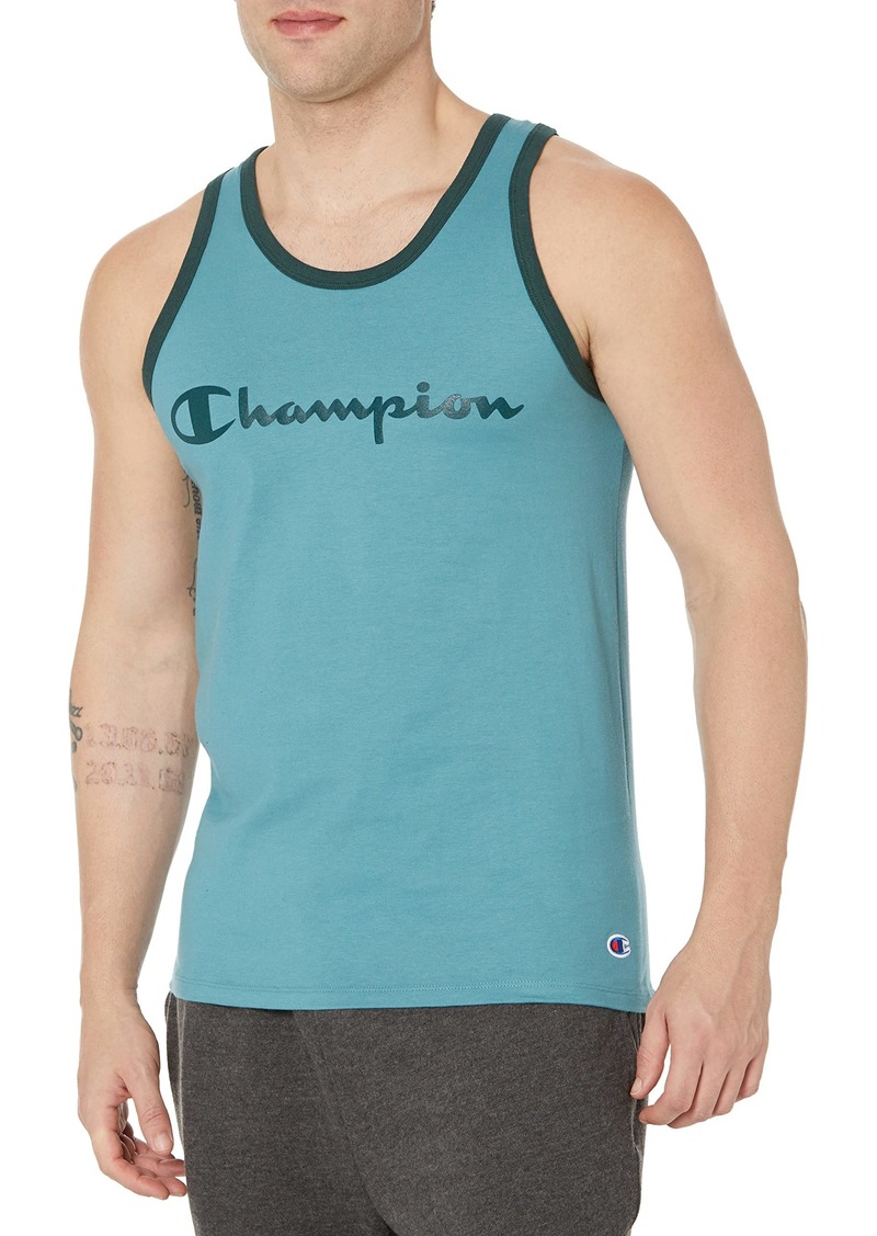 Champion Men's Classic Jersey Tank Script Logo Aqua Tonic/Lakeside Green-Y07703