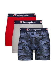 Champion Men's Underwear Boxer Briefs Total Support Pouch Cotton Stretch 3-Pack Blue Graphic Print/Scarlet/Oxford Grey Heather-3 Pack