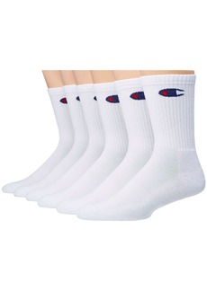 Champion Mens Double Dry Moisture Wicking Logo 6 Pack Crew Socks