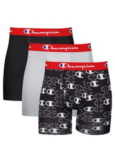 Champion Men's Lightweight & Breathable Stretch Boxer Brief (Pack of 3) New Ebony/New Ebony with C Logo Print/Silverstone