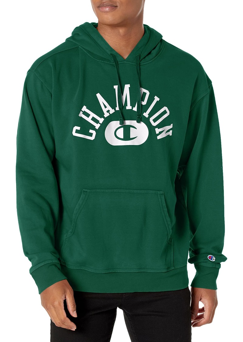 Champion Men's Vintage Varsity Hoodie Arch Logo Solar Wash Forest Peak Green-586M4A