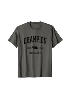 Champion Nebraska NE Vintage Athletic Black Sports Design T-Shirt