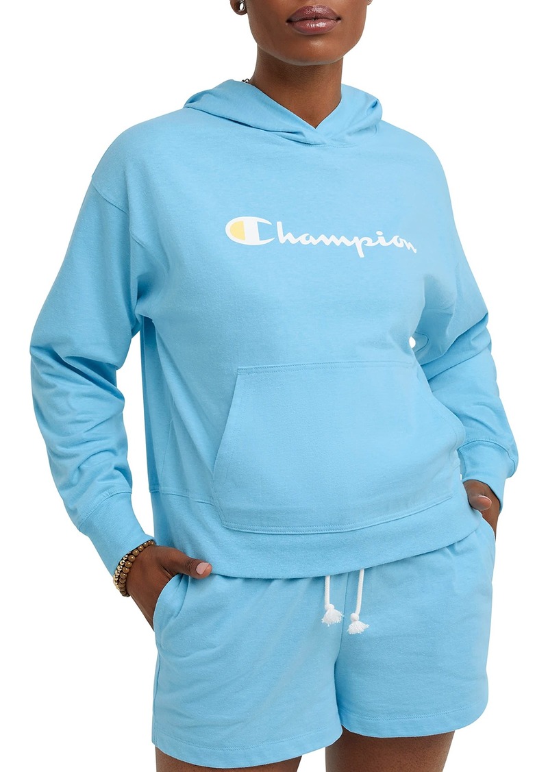 Champion T-Shirt Graphic Hoodie Comfortable Sweatshirt for Women Light Sky Blue Pe Heather