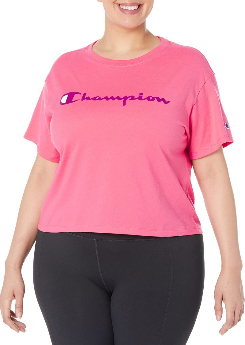Champion Women's Plus Size Cropped Tee Script Logo