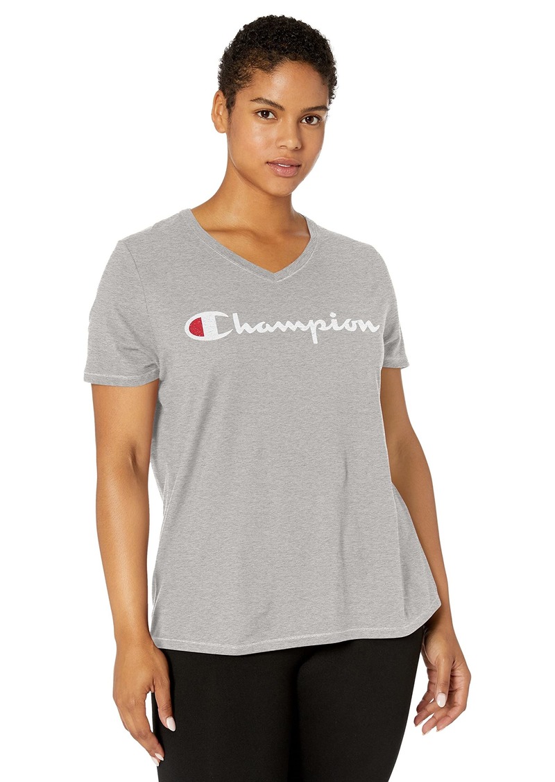 Champion womens Plus Jersey V-neck Tee Script Logo T Shirt   US