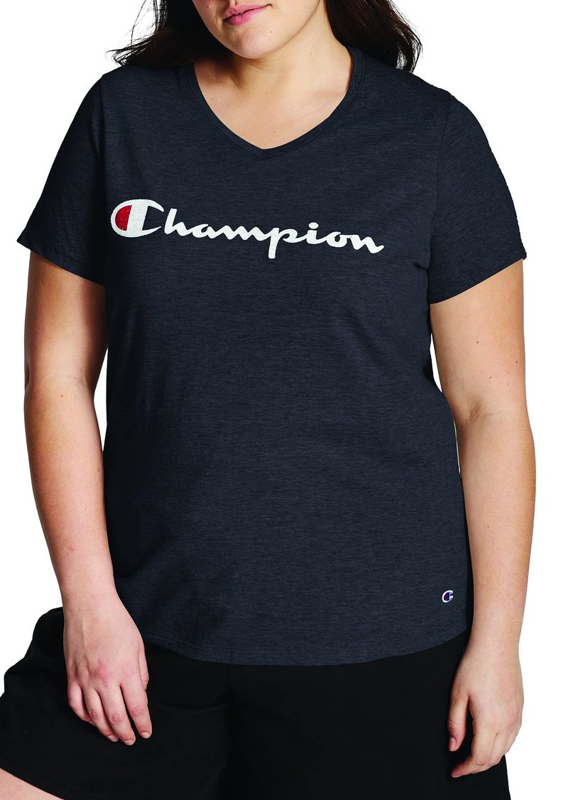 Champion womens Plus Jersey V-neck Tee Script Logo T Shirt   Plus