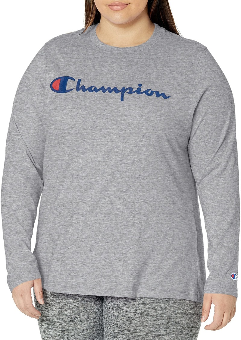 Champion Long Sleeve Graphic Tee Women’s Plus Size Logo Shirt Oxford Gray-Y07466