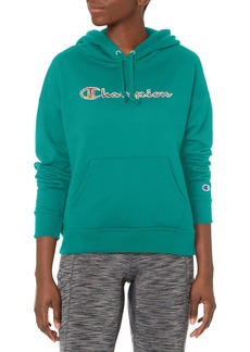 Champion Women's Powerblend Relaxed Hoodie Graphic Script Green Reef-586FTA