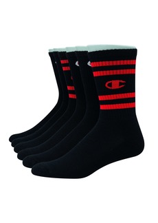 Champion Men's Double Dry Moisture Wicking Crew Socks 6 8 12 Packs Availabe Black with Stripes-6 Pack