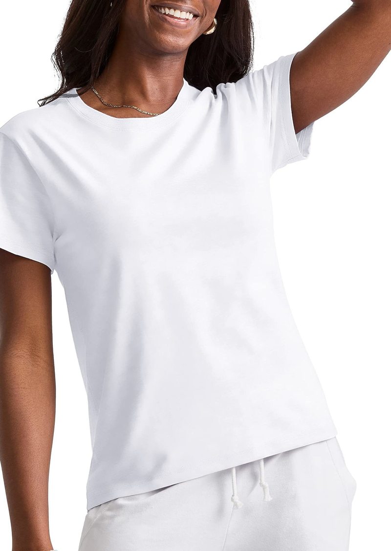 Champion Hanes Comfortblend Originals Tri-Blend Curved-Hem Tee Classic Crewneck T-Shirt for Women Plus ECO White X Small