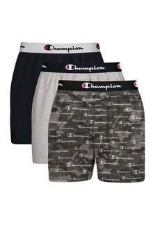 Champion Men's 3-Pack Cotton Stretch Boxers In Camo Grey/black/oxford Grey