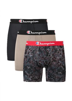 Champion Men's 3-Pack Lightweight Stretch Moisture Wicking Mesh Boxer Briefs In Grey/ebony/red W/ Grey Print
