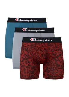 Champion Men's 3-Pack Lightweight Stretch Moisture Wicking Mesh Boxer Briefs In Turquoise/concrete/marble Print