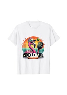 Pickleball Champion Flamingo Funny Sport Player Graphic T-Shirt