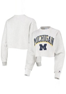 Women's Champion Heathered Gray Michigan Wolverines Reverse Weave Cropped Pullover Sweatshirt in Heather Gray at Nordstrom