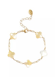 Chan Luu 18K-Gold-Plated & Mother-Of-Pearl Clover Station Bracelet