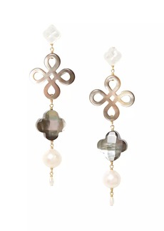 Chan Luu 18K-Gold-Plated, Mother-Of-Pearl & Freshwater Pearl Clover Drop Earrings