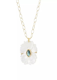 Chan Luu 18K-Gold-Plated, Mother-Of-Pearl & Labradorite Flower Pendant Necklace